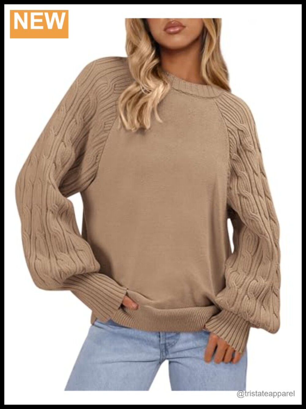 Womens Cable Knit Sweater Crewneck Long Sleeve Chunky Tunic Pullover